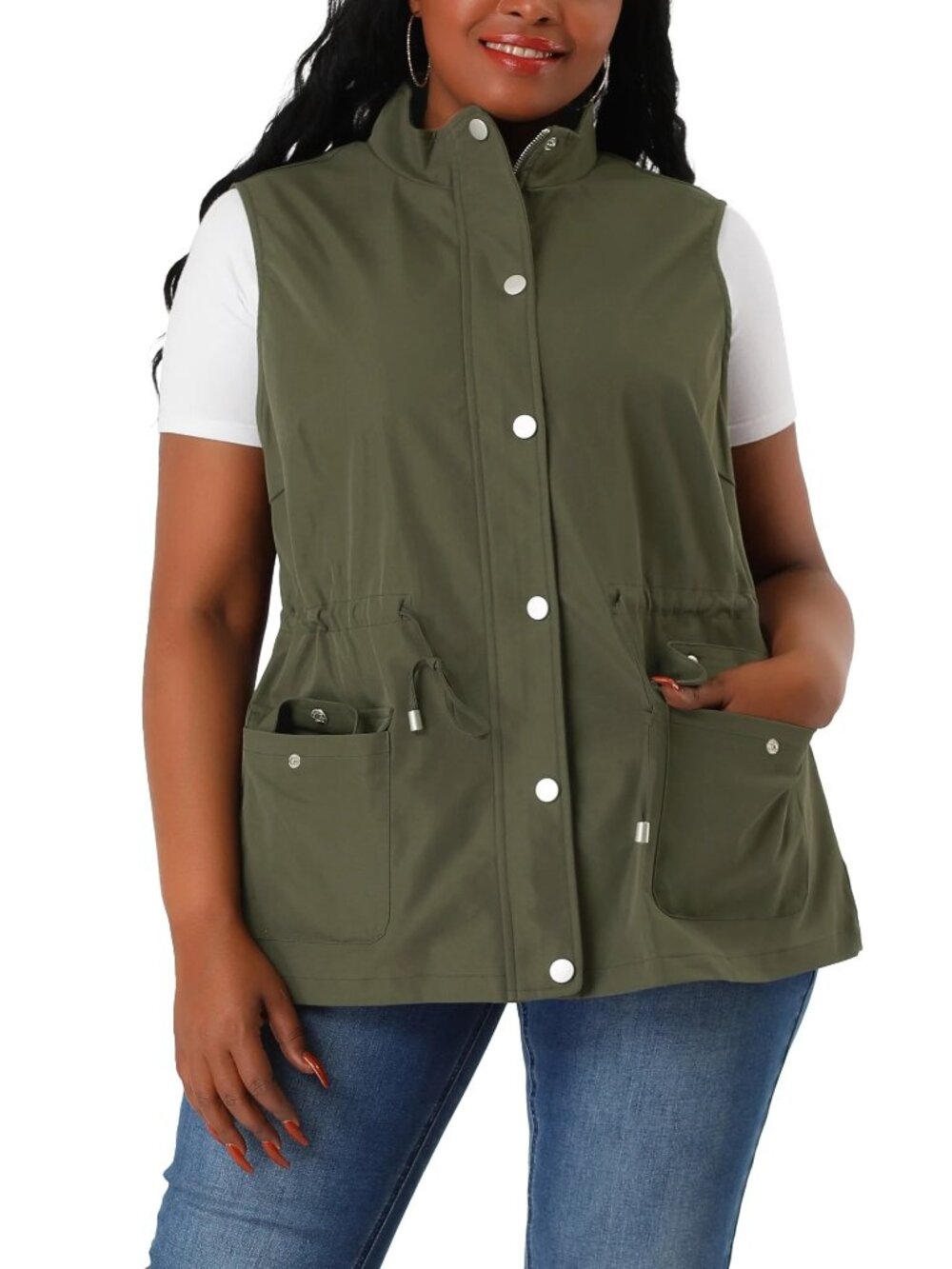 Agnes Orinda Women's Sleeveless Vest Jacket Size 3X Army Green